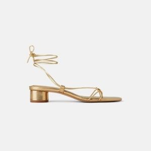 NEW - Zara Gold Heeled Leather Sandals